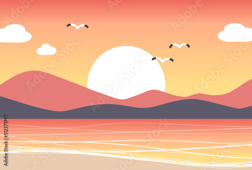 背景イラスト_海の風景_夕日
