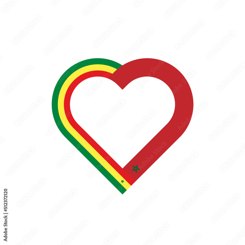 unity concept. heart ribbon icon of senegal and morocco flags. vector illustration isolated on white background unity concept. heart ribbon icon of senegal and morocco flags. vector illustration isolated on white background