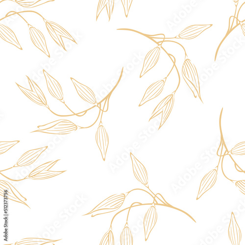 Botanical background with ears of oats on white. Vector seamless pattern with agricultural plant outline.