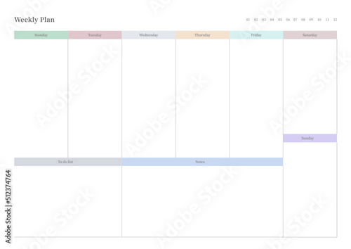 Wallpaper Mural Note, scheduler, diary, calendar planner document template illustration. Weekly plan. Torontodigital.ca