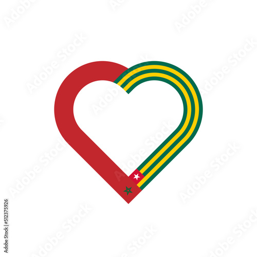 unity concept. heart ribbon icon of morocco and togo flags. vector illustration isolated on white background