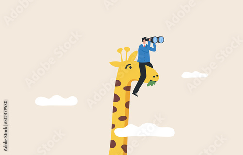 Unlimited opportunities. Look for new opportunities. Vision of a good leader. Find new inspirations with innovations or different ideas.  The leader also rode the giraffe's neck and used binoculars. © yellow_man