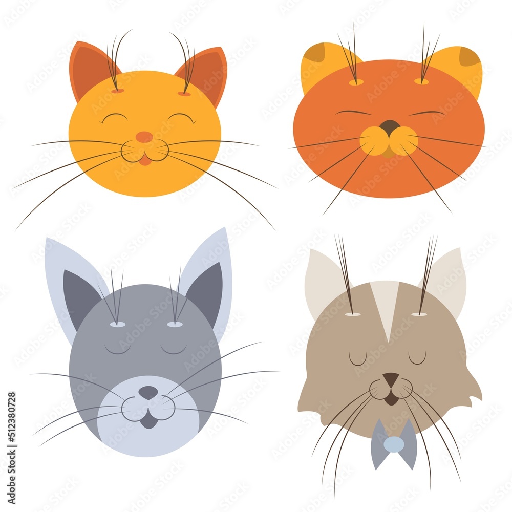 Fototapeta premium set of cartoon cat faces. vector illustration