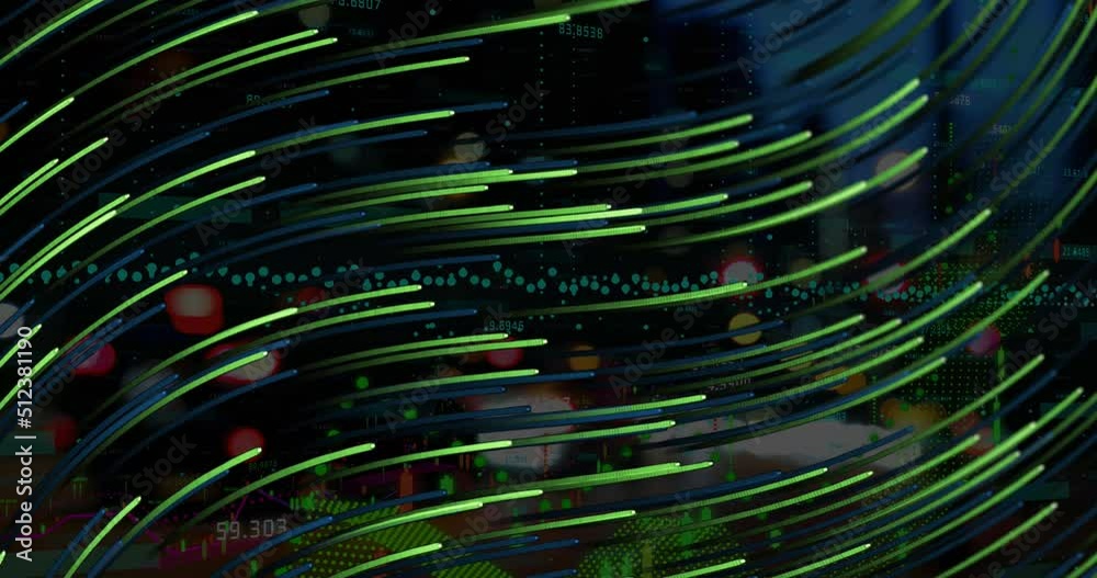 Animation of light trails over data processing Animation of light trails over data processing
