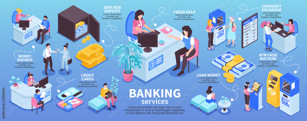 Isometric Colored Bank Infographic Isometric Colored Bank Infographic