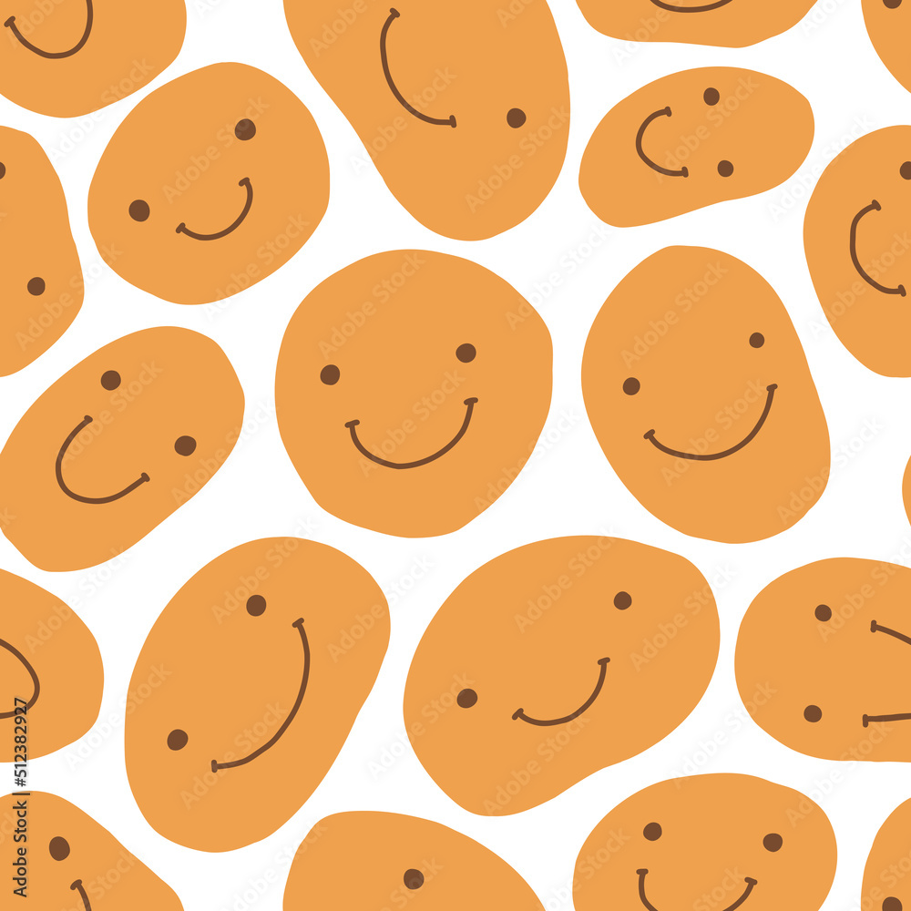 Smiling faces. Cute 00s and 90s doodle seamless pattern. Retro flat cartoon simple abstract texture. Trendy 2000s y2k surface for kid textile, paper, fabric. Vector childish distorted emoji Smiling faces. Cute 00s and 90s doodle seamless pattern. Retro flat cartoon simple abstract texture. Trendy 2000s y2k surface for kid textile, paper, fabric. Vector childish distorted emoji