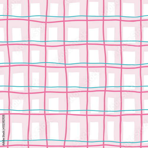 Vichy check seamless pattern. Pink glamorous teenage girl style. Geometric Y2K 90s 00s retro texture for textile, paper, fabric. Linen gingham simple abstract surface. Vector