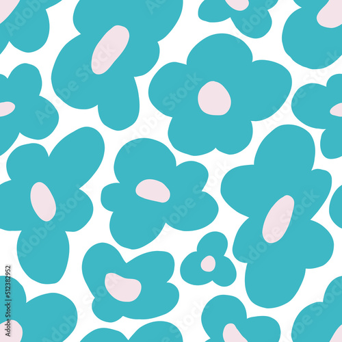 Cute 00s and 90s doodle seamless pattern. Retro glamorous girl style. Flat cartoon simple abstract flowers. Trendy 2000s y2k texture for kid textile, paper, fabric. Vector childish surface for summer