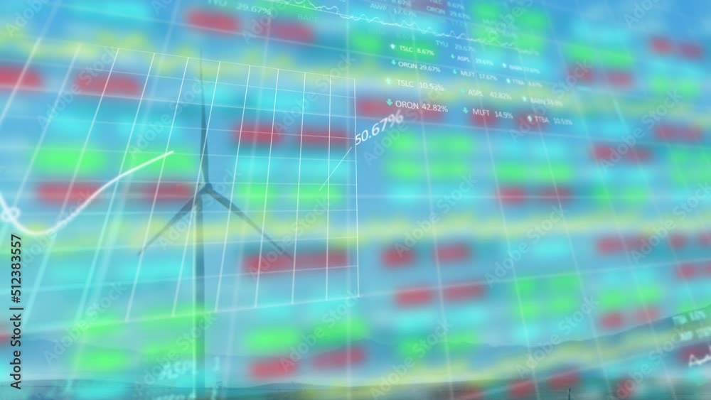 Animation of statistics and data processing over wind turbine Animation of statistics and data processing over wind turbine