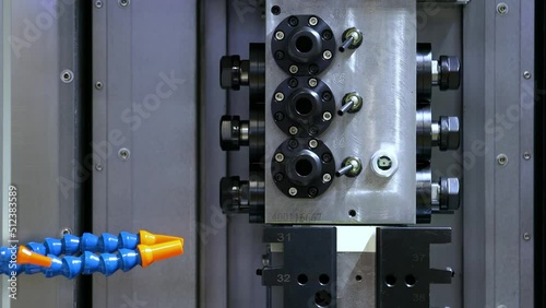 CNC metal processing. Automated metalworking machine.