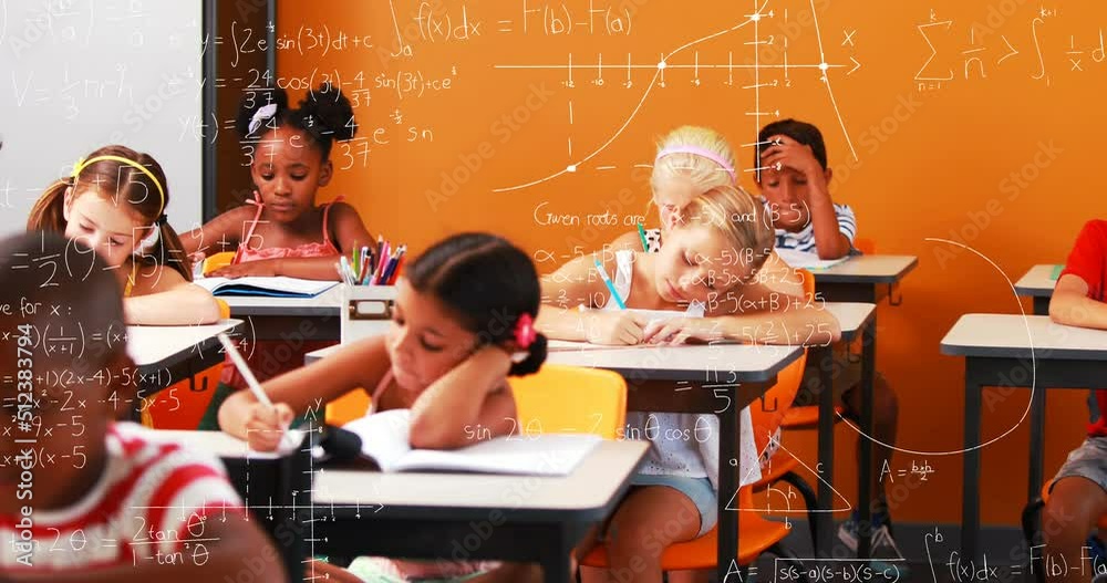 Animation of math formulas over class of diverse children learning at school