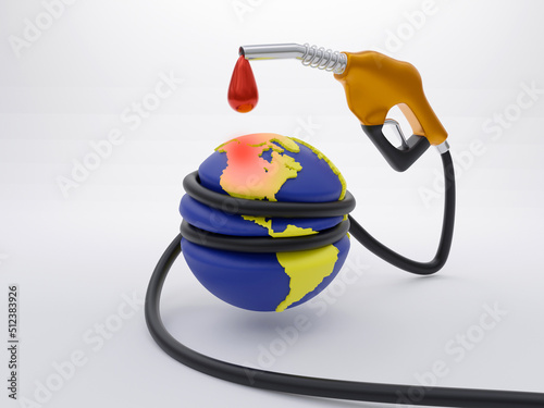 A Earth wrapped in a gas pump hose. Oil price rising concept.
Global village suffering from high oil prices.3D Rendering.