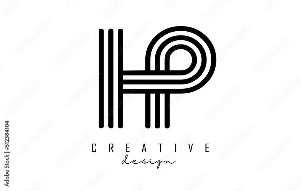 Black lines HP h p letters with monogram Logo Design.