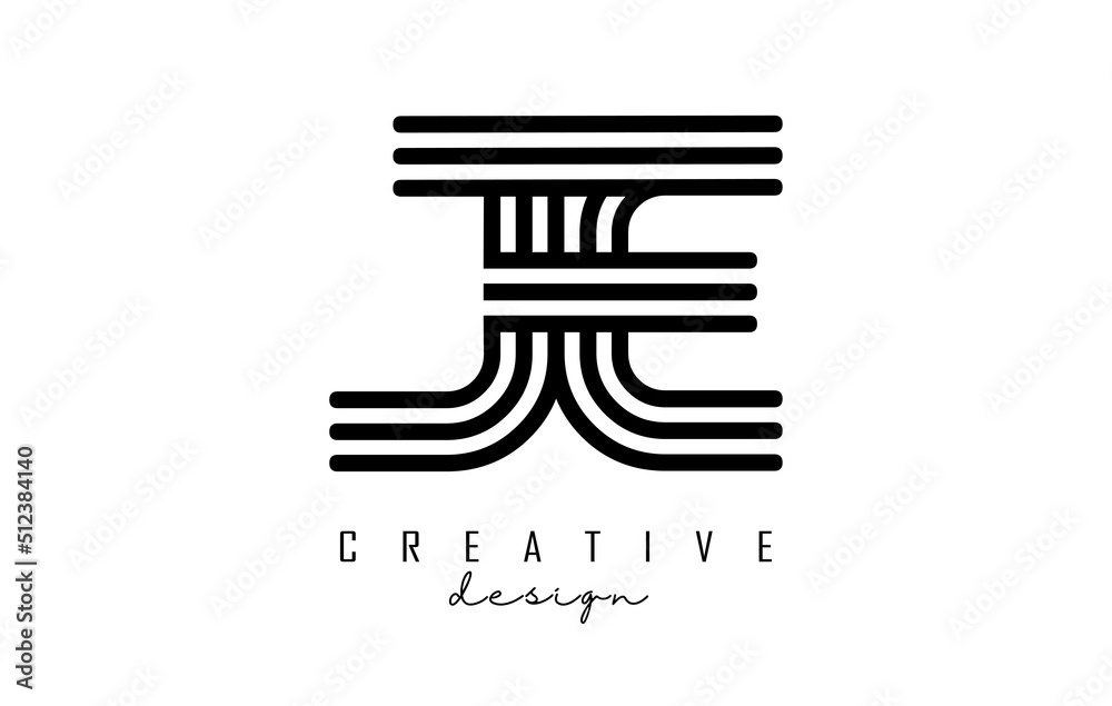 Black lines JE j e letters with monogram Logo Design. Black lines JE j e letters with monogram Logo Design.