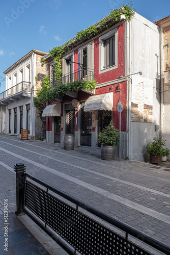 Quiet street view in the small mountainous town of Kalavrita in the east-central part of Achaea region, Peloponnes peninsula, Greece.
