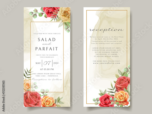 Wedding invitation card template with red roses design © Theresia