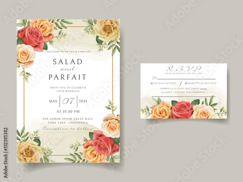 Wedding invitation card template with red roses design