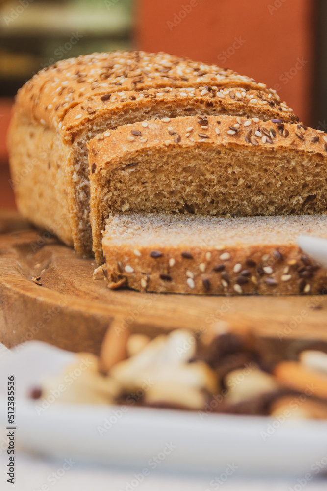 sliced brand bread on table sliced brand bread on table
