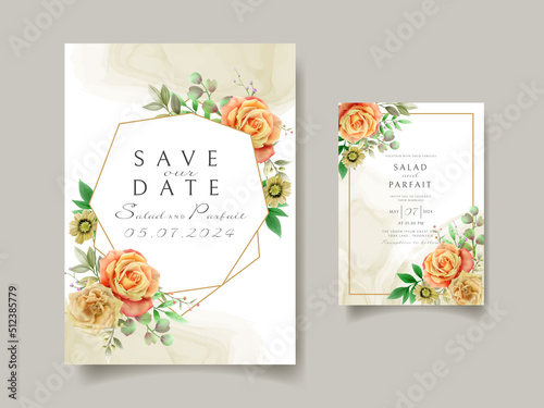 Wedding invitation card template with red roses design