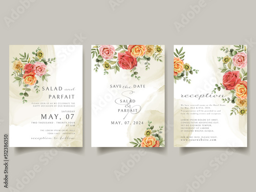 Wedding invitation card template with red roses design