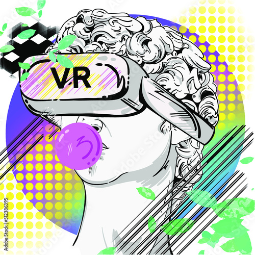 Vector abstract illustration of Greek statue of David in psychedelic style. Antique art.