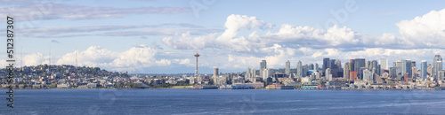 Downtown Seattle, Washington, United States of America. Panoramic View of the Modern City on the Pacific Ocean Coast. Cloudy Blue Sky. © edb3_16