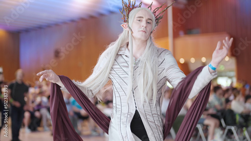 Thranduil elven king cosplay from LOTR pose for camera at comic con photo