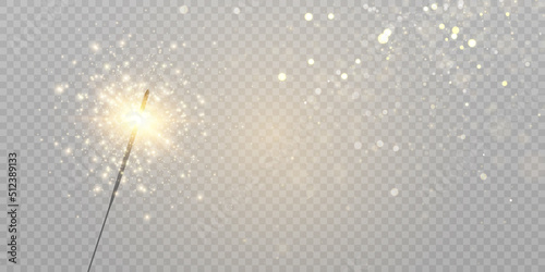 Festive Christmas sparkler. Festive design element. Magic light isolated effect. Vector