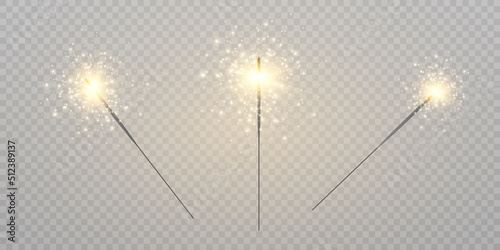 Festive Christmas sparkler. Festive design element. Magic light isolated effect. Vector
