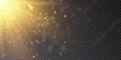 Light gold background with bokeh, falling golden sparks, dusty glitter with blur effect for the design of cards, invitations, congratulations, presentations.	
