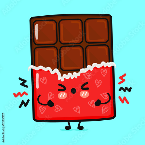 Cute angry chocolate character. Vector hand drawn cartoon kawaii character illustration icon. Isolated on blue background. Sad chocolate character concept