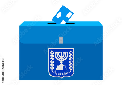 Elecciones en Israel. Urna azul de Israel con papeleta 