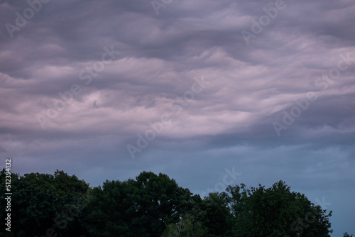 Cloudy sky over the forest after sunset