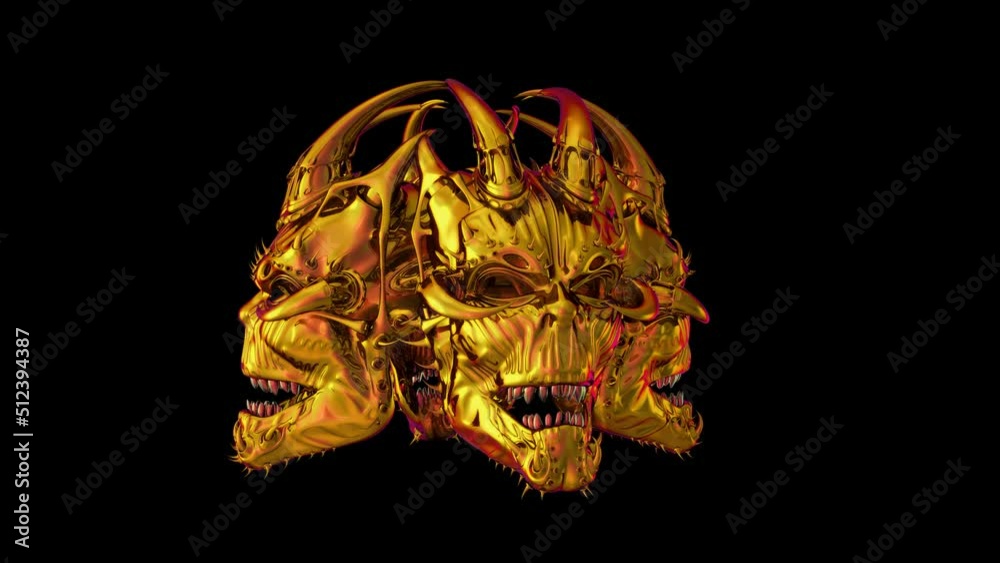 Gold Skulls, animation.Full HD 1920×1080.9 Second Long.Transparent Alpha video
