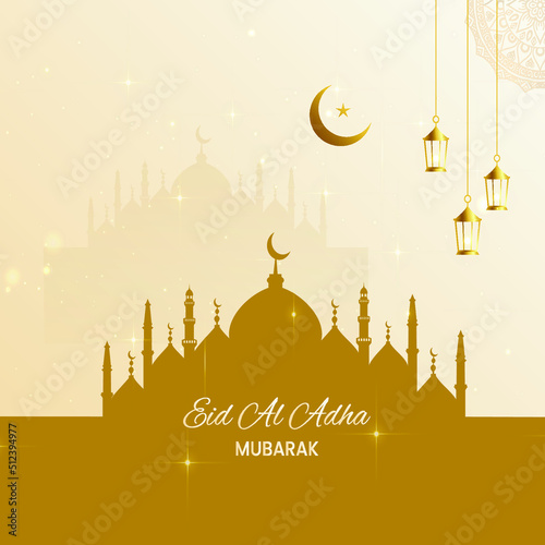 Eid al adha  mubarak colorful golden with mosque stylish design 09