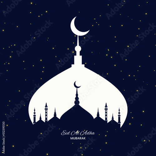 Realistic eid al adha mubarak festival greeting with and mosque design 07