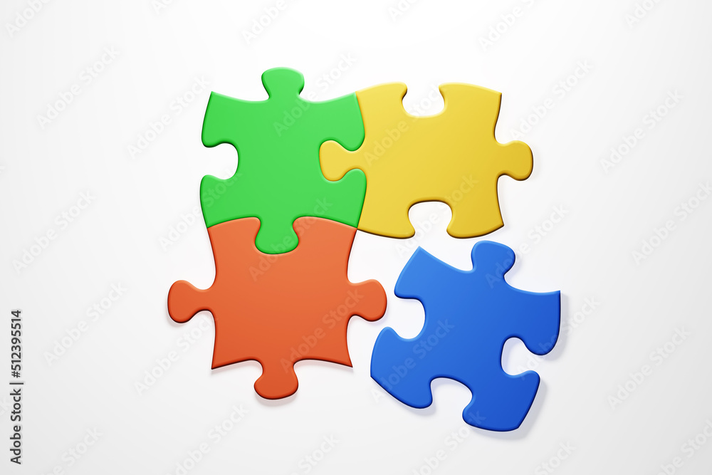 4 colored piece of Jigsaw puzzle, , 3D illustration 4 colored piece of Jigsaw puzzle, , 3D illustration