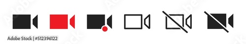 Set of video camera icon. Vector illustration. Video camera symbol collection. Live camera. Live video.