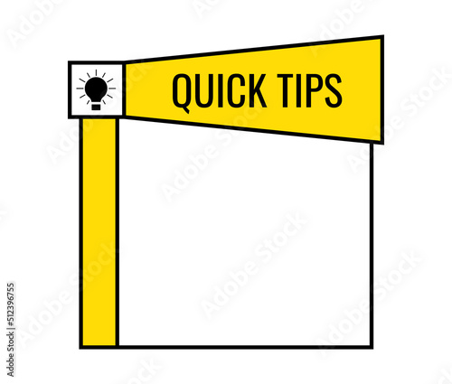 Quick tips with light bulb check list vector badge. Note blank with lightbulb and text quick tips or yellow megaphone. Simple template illustration for helpful advice, tricks, solution, suggest