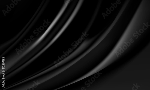 Realistic black fabric wave curve luxury background vector