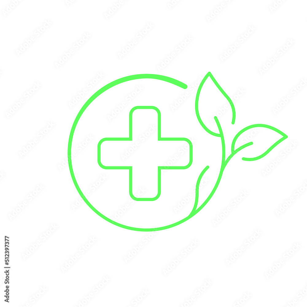 Obraz premium A cross and a blossoming branch of a tree. Medical recommendation. Vector linear icon isolated on white background.