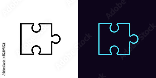 Outline puzzle piece icon, with editable stroke. Linear jigsaw puzzle part, app addition pictogram. Business solution