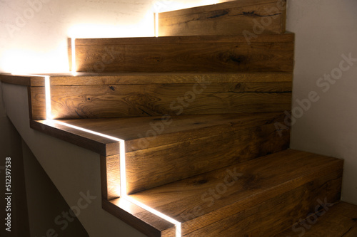 Slika na platnu LED Strip Installation on Wooden Stairs