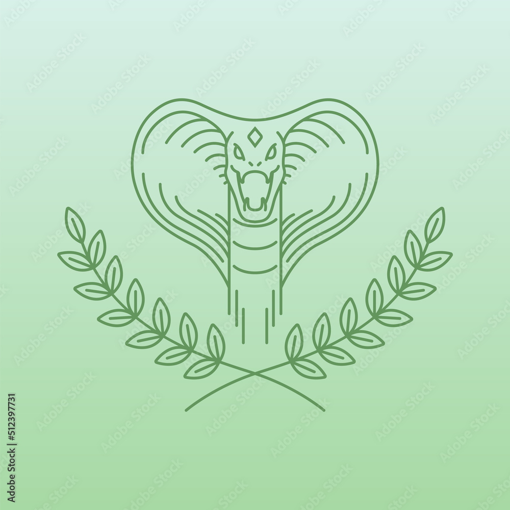 Obraz premium Simple line art logo of wreath leaves with cobra head