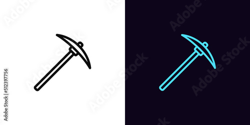 Outline pickaxe icon, with editable stroke. Linear pickaxe silhouette, crypto mining pictogram. Pickax tool