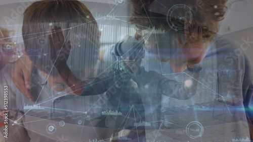 Wallpaper Mural Animation of connections over diverse pupils and man in vr headset Torontodigital.ca