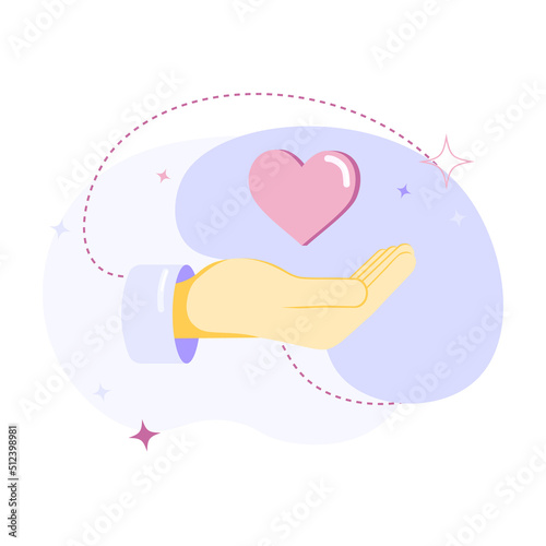 Donation concept flat illustration with hands holding heart.
Help, support, volunteer concept. Flat vector illustration design for printing greeting cards, banners, posters, flyer and advertising. 