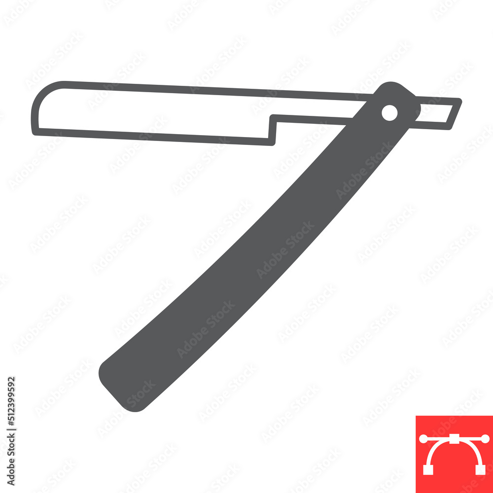 Straight razor glyph icon, barber and tool, straight razor vector icon, vector graphics, editable stroke solid sign, eps 10. Straight razor glyph icon, barber and tool, straight razor vector icon, vector graphics, editable stroke solid sign, eps 10.