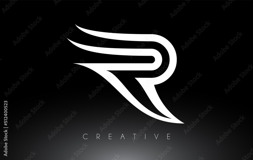 Fototapeta premium R Letter Logo with Swoosh Creative Lines and Monogram Look Vector