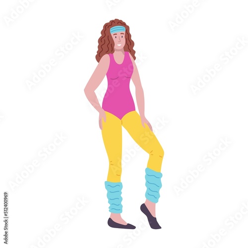 Woman in a sports suit in the style of the 90s. Neon, nostalgia, street style, trend. Flat vector illustration © Natalia